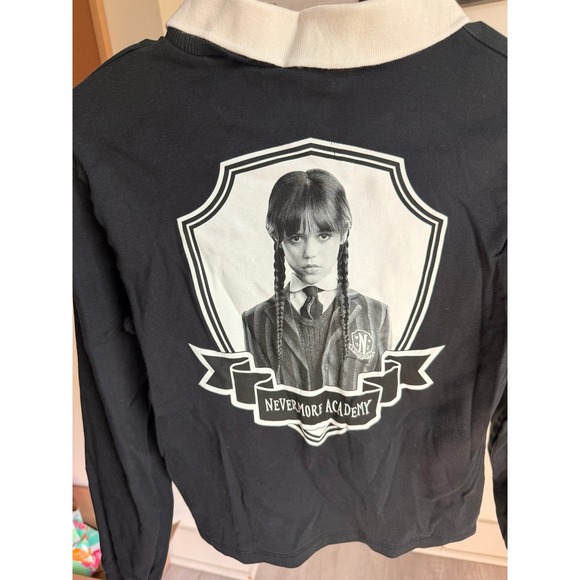 Zara Wednesday Adam's black and white collared ls shirt 11-12 - Picture 4 of 6